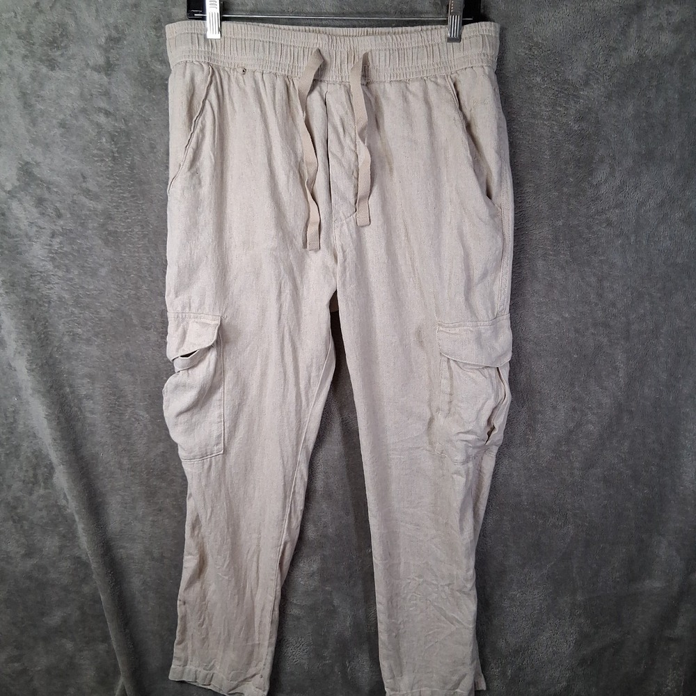 Porter & Ash Cargo Pants Men Size Large Beige Slim Fit Linen Blend 32x28